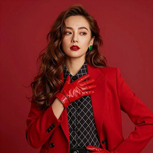 Fashionable Woman in Red Blazer and Gloves