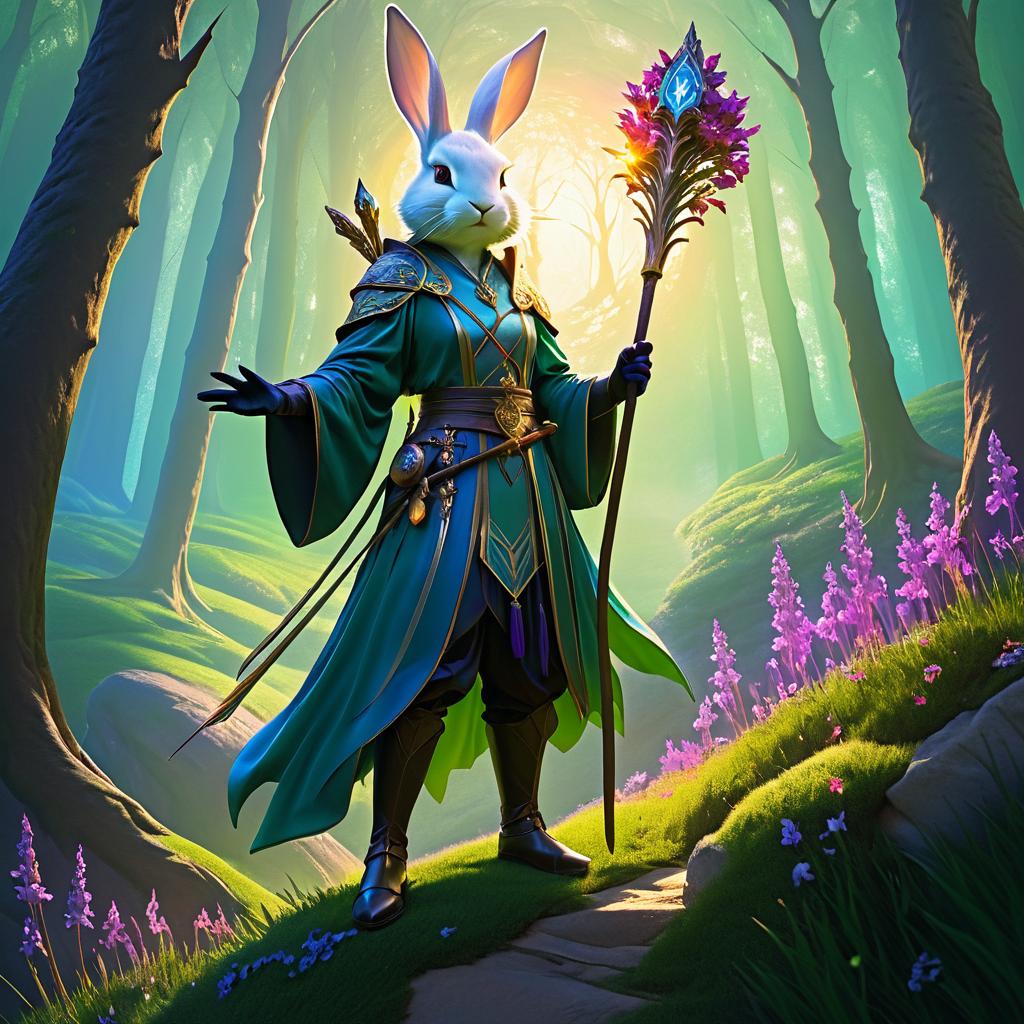 Heroic Rabbit Mage in Mystical Forest