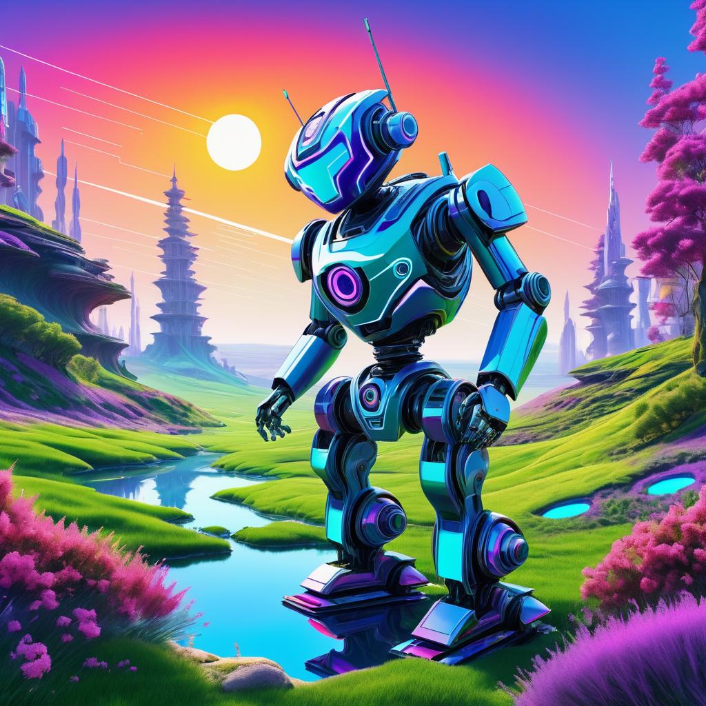 Futuristic Robot Painting a Landscape