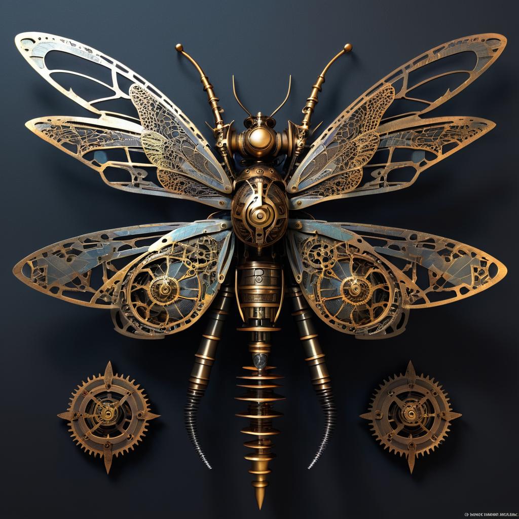 Intricate 3D Cyberpunk Dragonfly Design