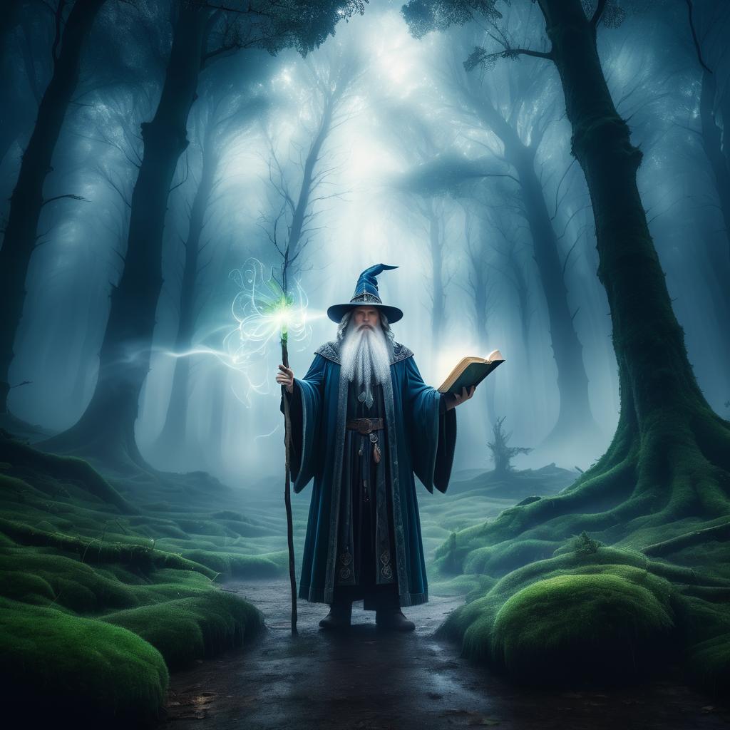 Mysterious Wizard in Enchanted Forest