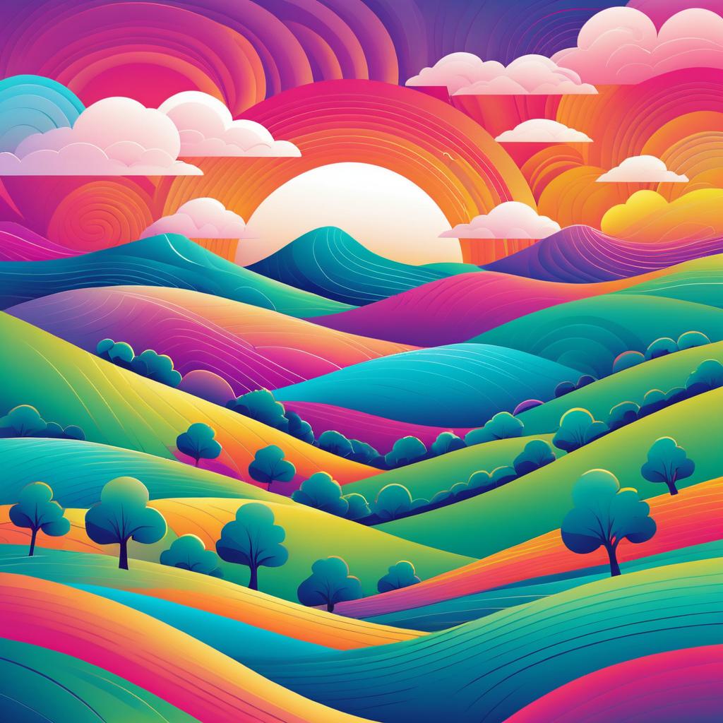 Whimsical Landscape with Swirling Clouds