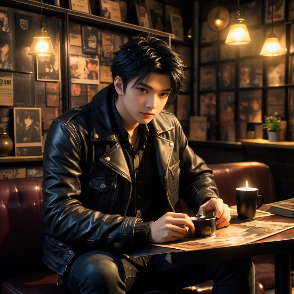 Brooding Man in Vintage Coffee Shop