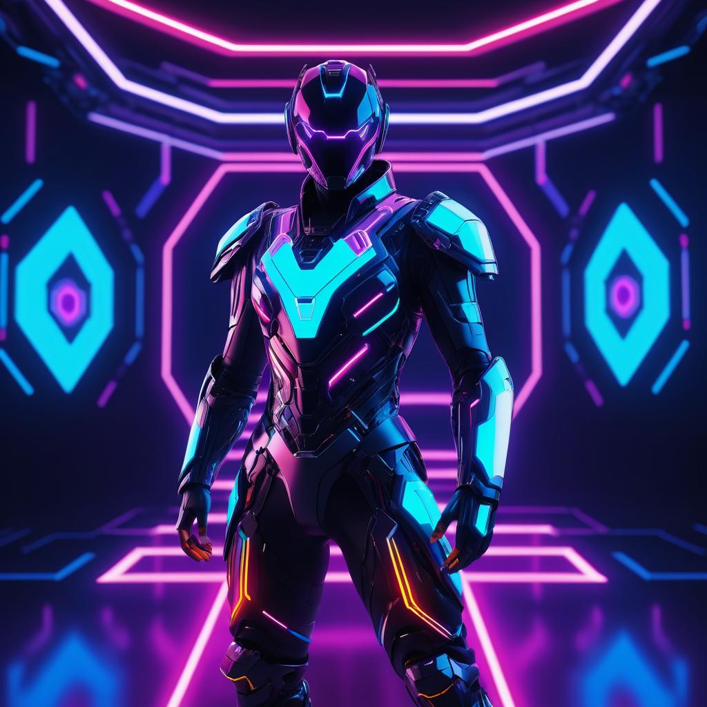 Futuristic Cyborg in Neon Geometry