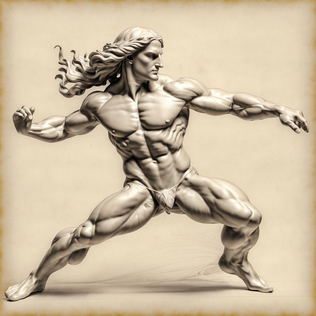 Dynamic Male Figure Sketch by Da Vinci