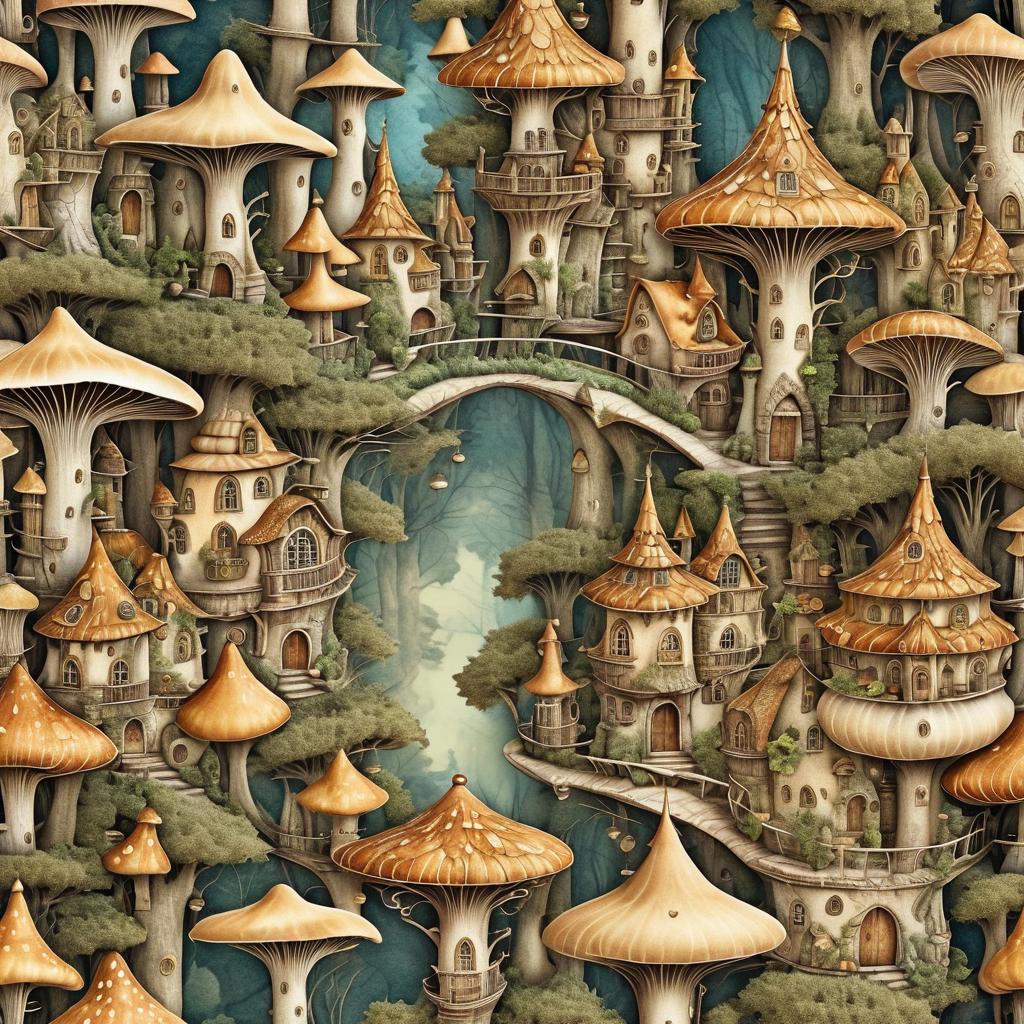 Enchanting Forest Mushroom City Art