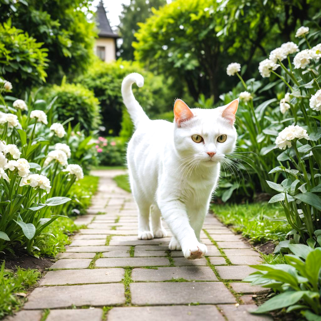 Curious Cat in White Shoes in Garden