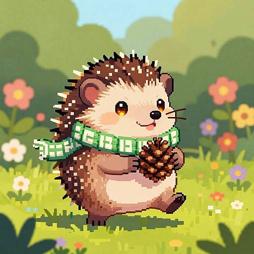 Charming Hedgehog in Pixel Art Garden