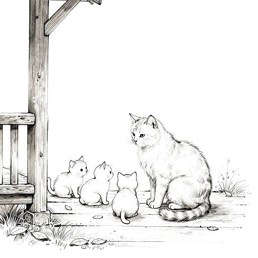 Nurturing Cat Line Drawing