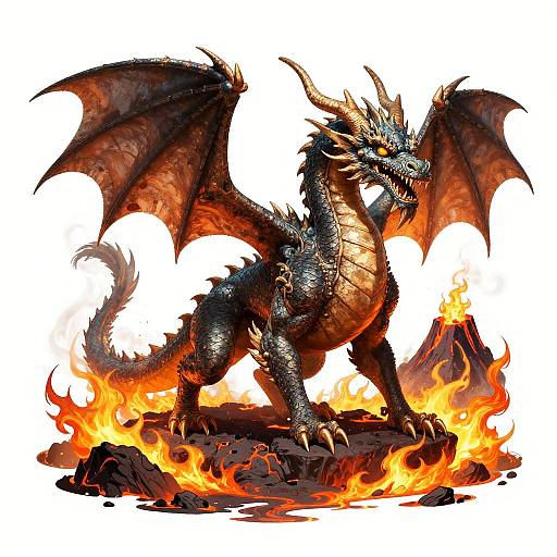 Ancient Dragon in Fiery Volcanic Landscape