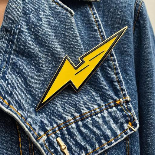 Yellow Lightning Bolt Enamel Pin on Denim Jacket