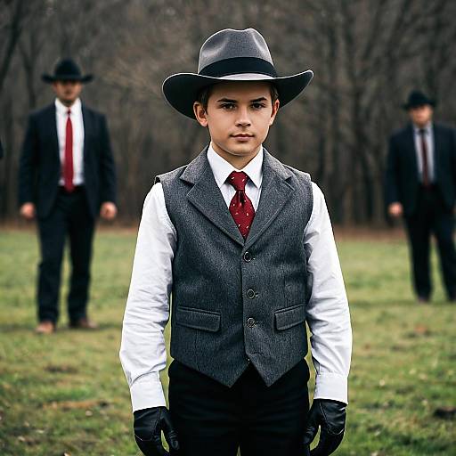 Young Boy in Vintage Gangster Outfit