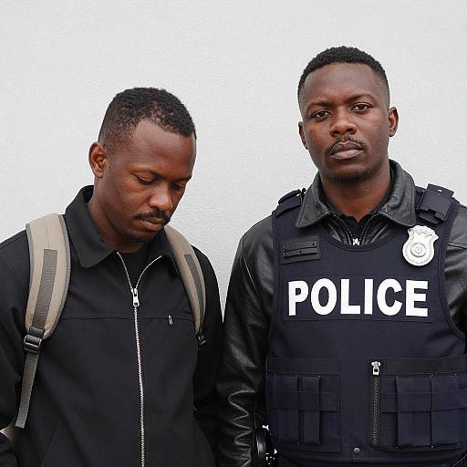 Two Black Men Standing Including Police Officer