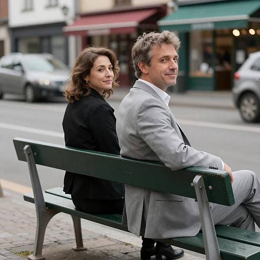 Middle-aged Couple Sitting on Bench in Urban Street