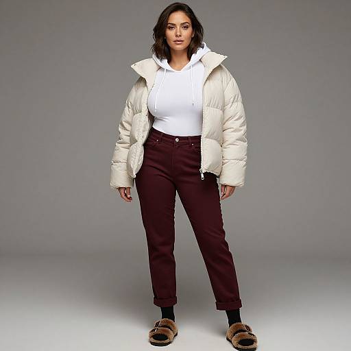 Woman in Casual Winter Outfit with Puffer Jacket