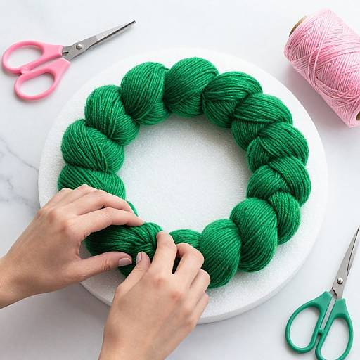 Crafting Vibrant Green Yarn Wreath