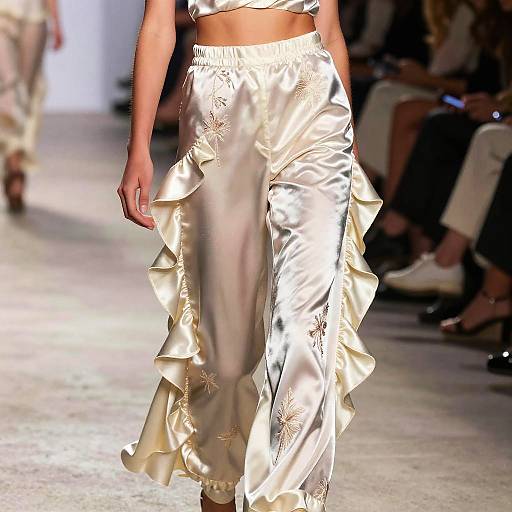 Elegant Satin Ruffled Flirtatious Pants