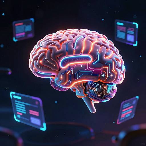 Futuristic Neon Digital Brain AI