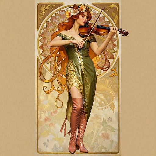 Art Nouveau Bohemian Violinist Elegance