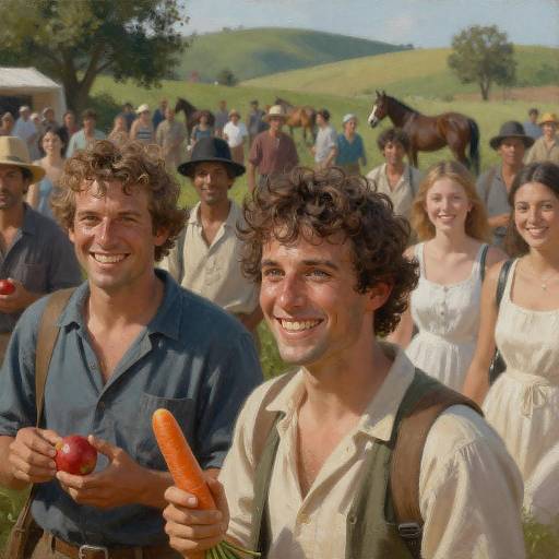 Vibrant Outdoor Scene with Smiling Figures