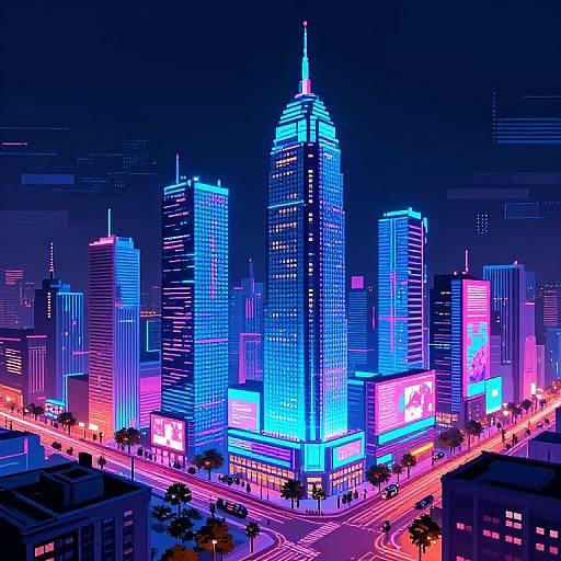 Cyberpunk Pixelated City Skyline