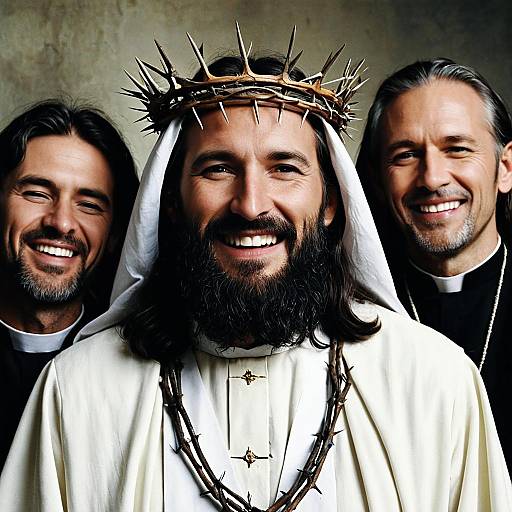Jesus with Crown of Thorns and Two Priests