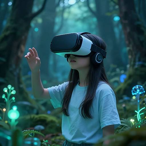 Petite Teen Exploring Bioluminescent VR Forest