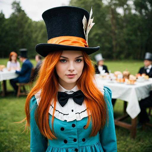 Woman in Mad Hatter Costume at Outdoor Tea Party
