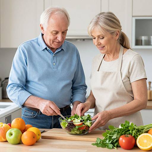 Seniors Preparing Fresh Healthy Salad