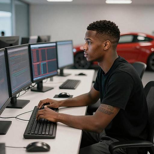 Focused Young Man in Control Room