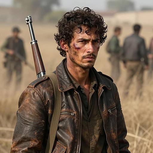 Intense Male in Worn Leather Jacket