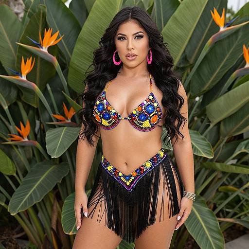Vibrant Curvy Woman in Tropical Fashion