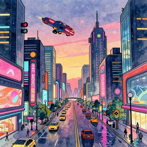 Futuristic Neon Cityscape at Twilight