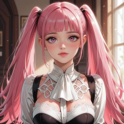 Cute Pink-Haired Girl with Twintails