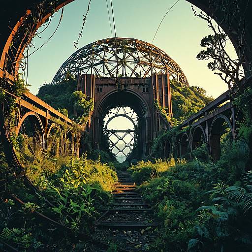 Overgrown Abandoned Golden Gate Bridge with Geodesic Dome