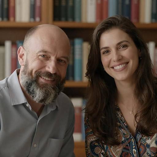 Cheerful Couple in a Cozy Library