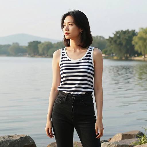 Serene Lakeside Portrait of a Woman