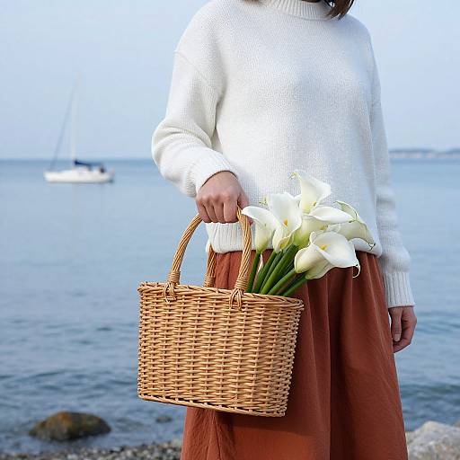 Woman with Calla Lilies by Seaside