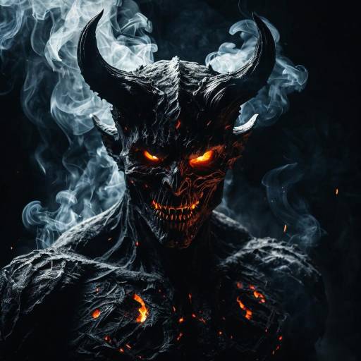 Fiery Demon with Glowing Eyes and Smoke