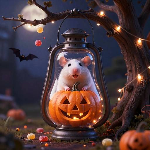 Dreamscape Pumpkin Lantern With Rat