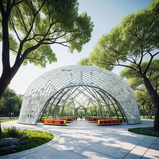 Futuristic Pavilion with Translucent Panels in Park