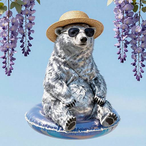 Sleek Silver Bear Relaxing in Wisteria