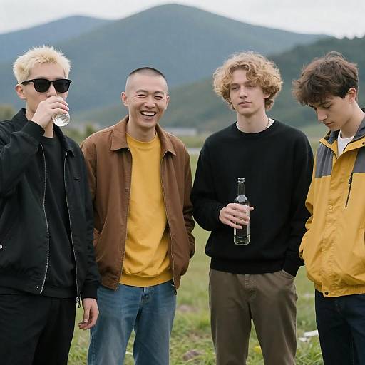 Outdoor Gathering of Four Young Men