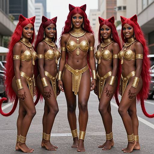 Ultra Realistic Dark-Skinned Mother and Quadruplets