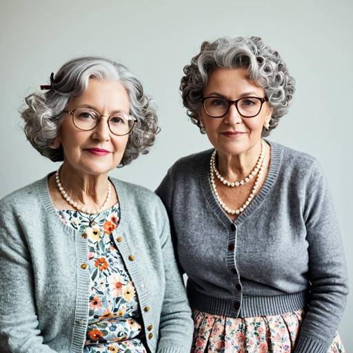Elderly Women in Vintage Cardigans and Pearls