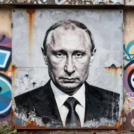 Putin Stencil on Weathered Metal