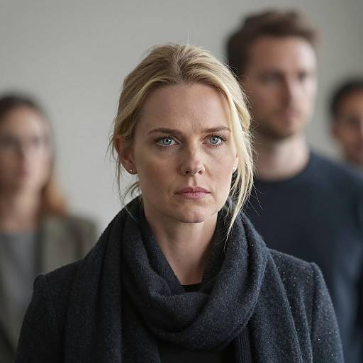 Serious Blonde Woman in Indoor Setting