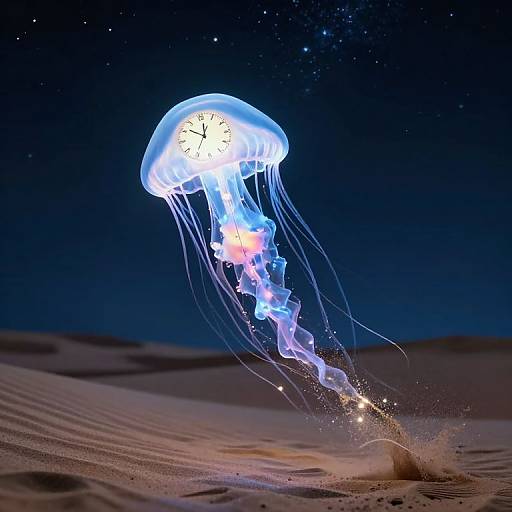 Surreal Jellyfish Clock in Desert