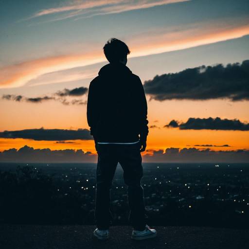 Silhouette of Man Looking at Sunset