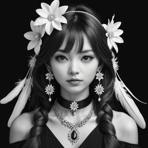 Elegant Young Woman with Floral Accessories and Jewelry